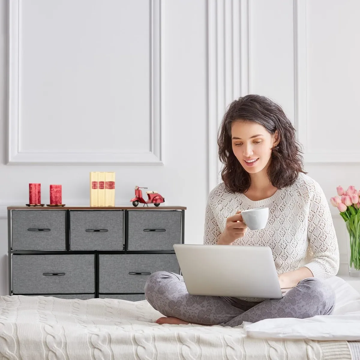 Chest of Drawers Metal 9 Fabric Compartments - Image 4