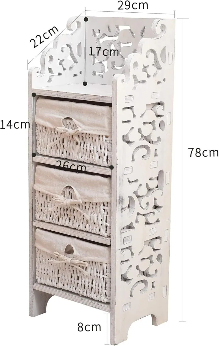 Bedside Table Chest of Drawers 3 Wicker Pine - Image 3