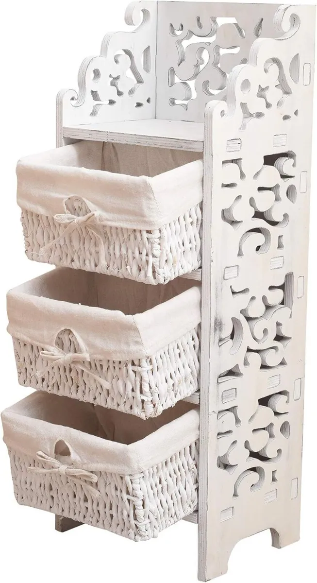 Bedside Table Chest of Drawers 3 Wicker Pine - Image 4