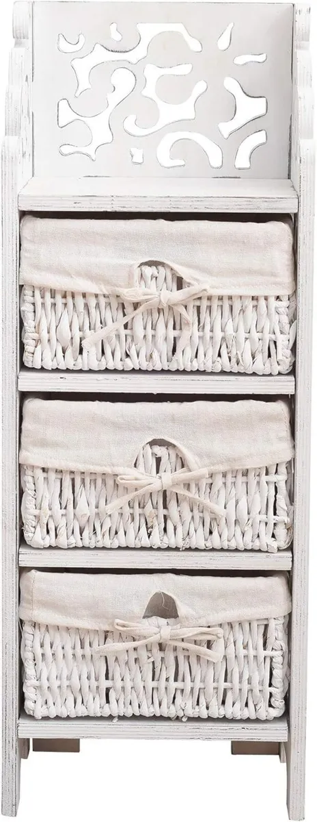 Bedside Table Chest of Drawers 3 Wicker Pine - Image 1