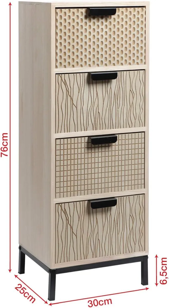 Chest of Drawers 4 Multipurpose Wood MDF Metal - Image 3