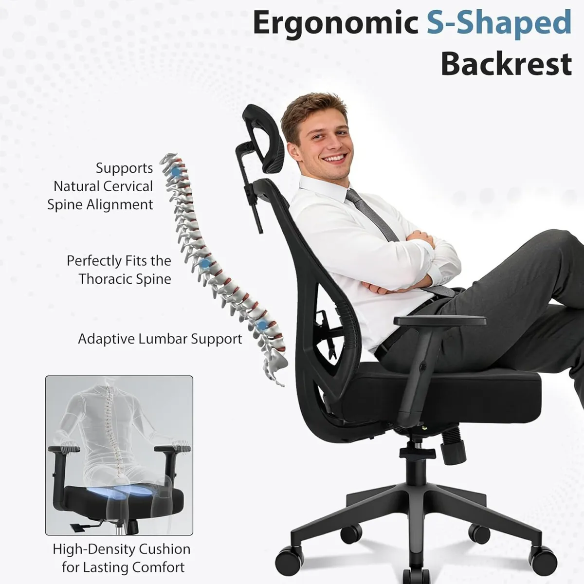 Ergonomic Office Chair High Back Mesh Desk with - Image 3