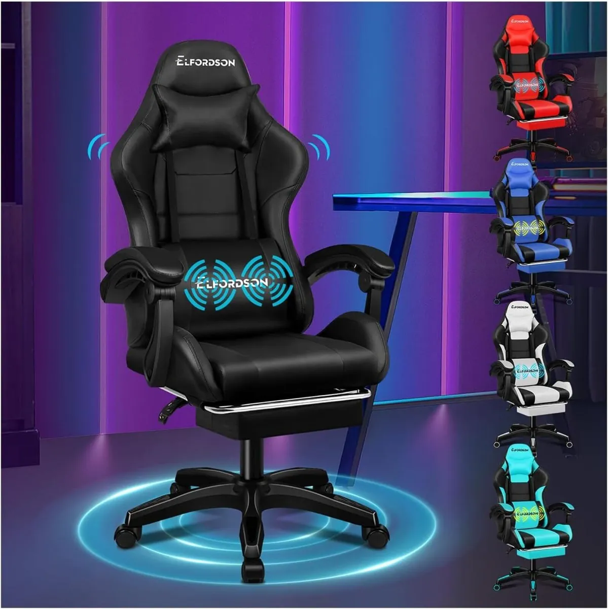 Massage Gaming Chair with Footrest Video Game - Image 1