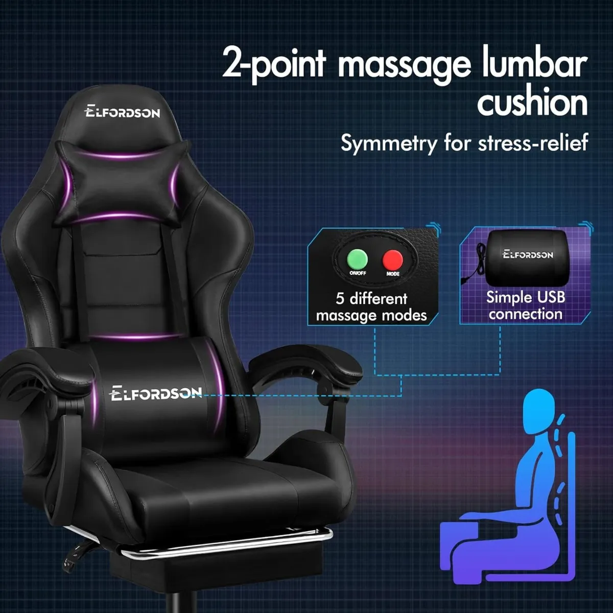 Massage Gaming Chair with Footrest Video Game - Image 3