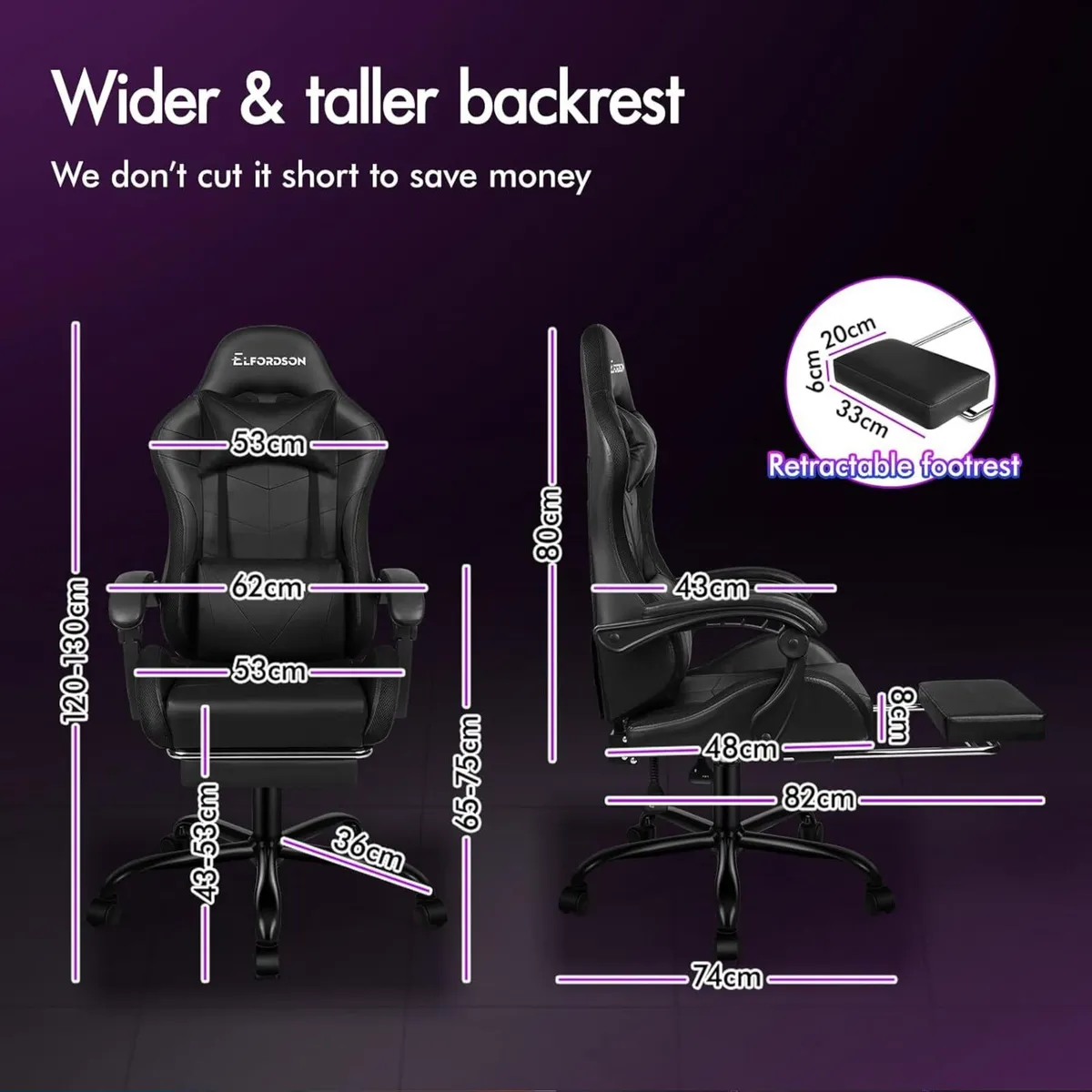 LED Gaming Chair with 8-Point Massage Ergonomic - Image 2