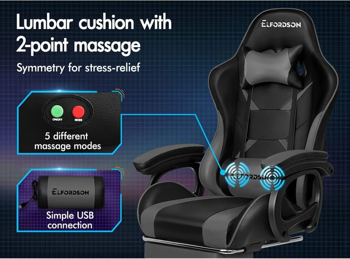 Gaming Chair with 2-Point Massage Cushion - Image 4