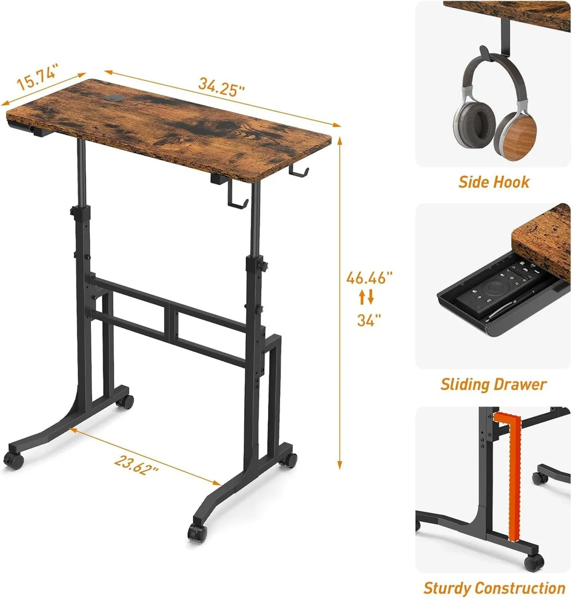 Small Standing Desk with Wheels 34 Inch Mobile - Image 2