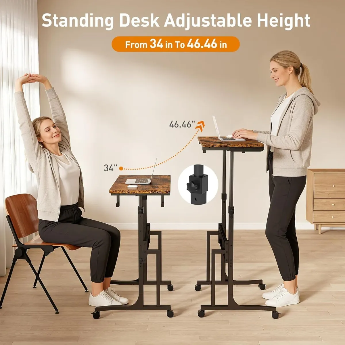 Small Standing Desk with Wheels 34 Inch Mobile - Image 4