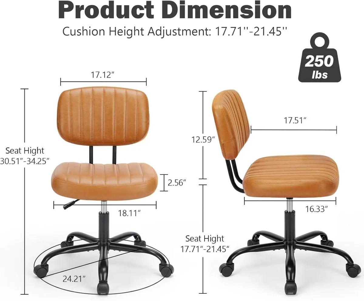 Small Armless Home Desk Chair with Low Back - Image 2