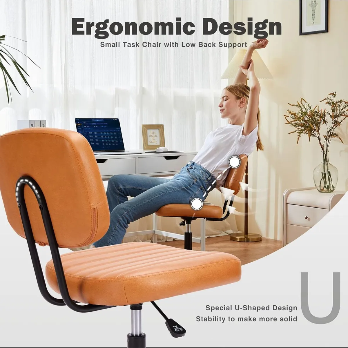 Small Armless Home Desk Chair with Low Back - Image 3