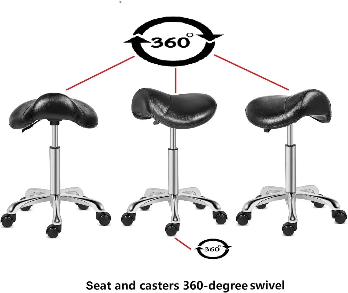 Saddle Stool Rolling Swivel Height Adjustable - Image 3