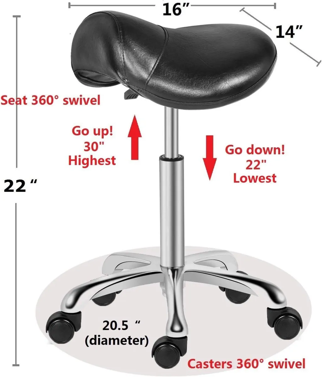 Saddle Stool Rolling Swivel Height Adjustable - Image 2