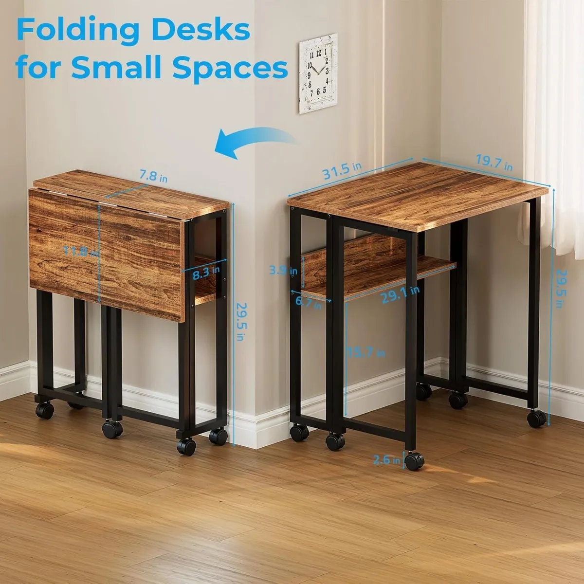 Small Folding Desk with Storage Shelf 80 cm - Image 3