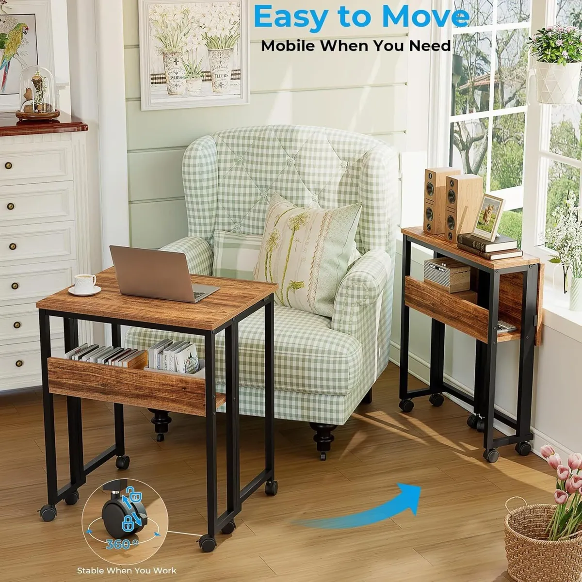 Small Folding Desk with Storage Shelf 80 cm - Image 4