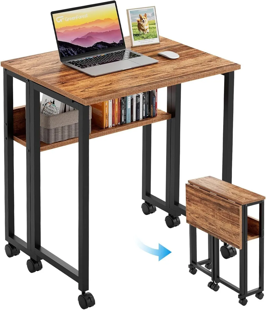 Small Folding Desk with Storage Shelf 80 cm - Image 1