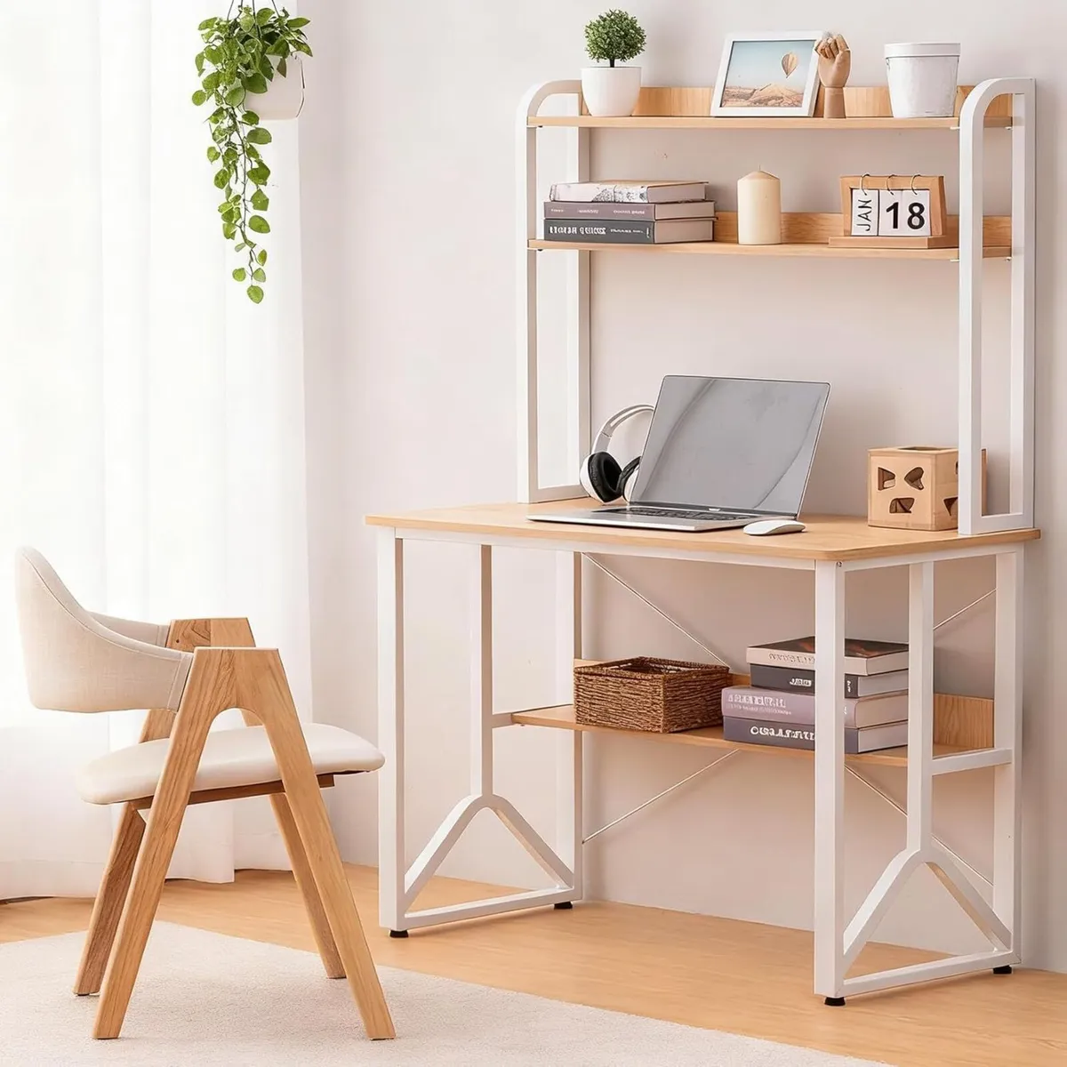Modern Desk 100 x 50 cm Oak Style Double Tier - Image 2