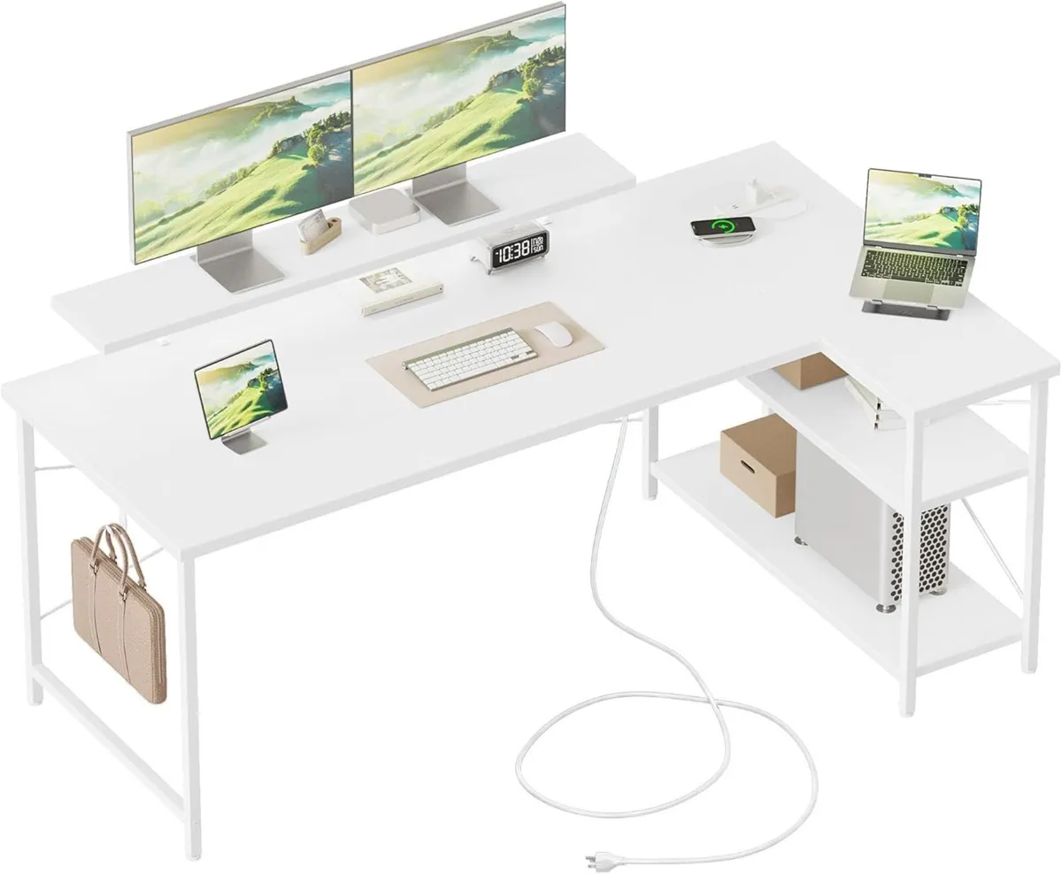 Small L-Shaped Desk with LED 140x70cm Computer - Image 1