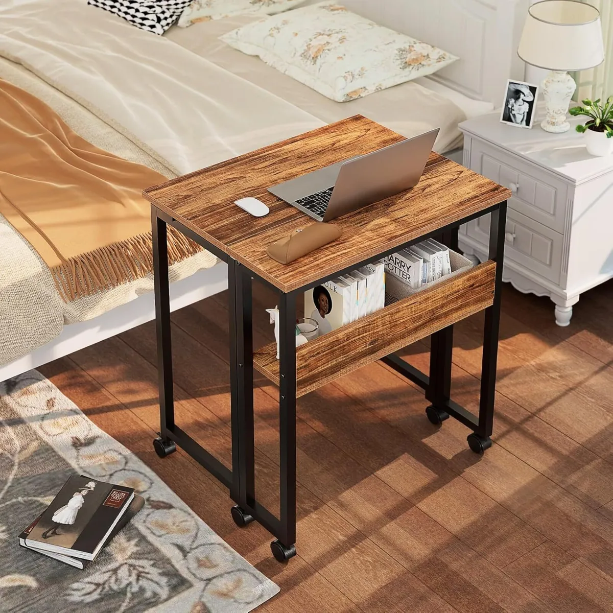 Small Folding Desk with Storage Shelf 63 cm - Image 2
