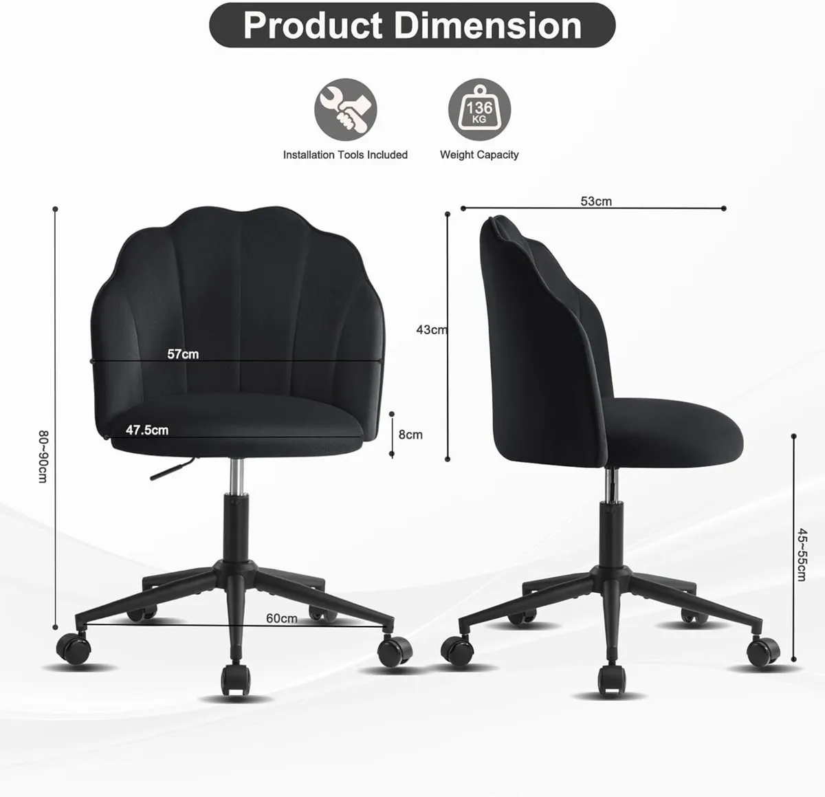 Vanity Chair for Dressing Table with Wheels - Image 2