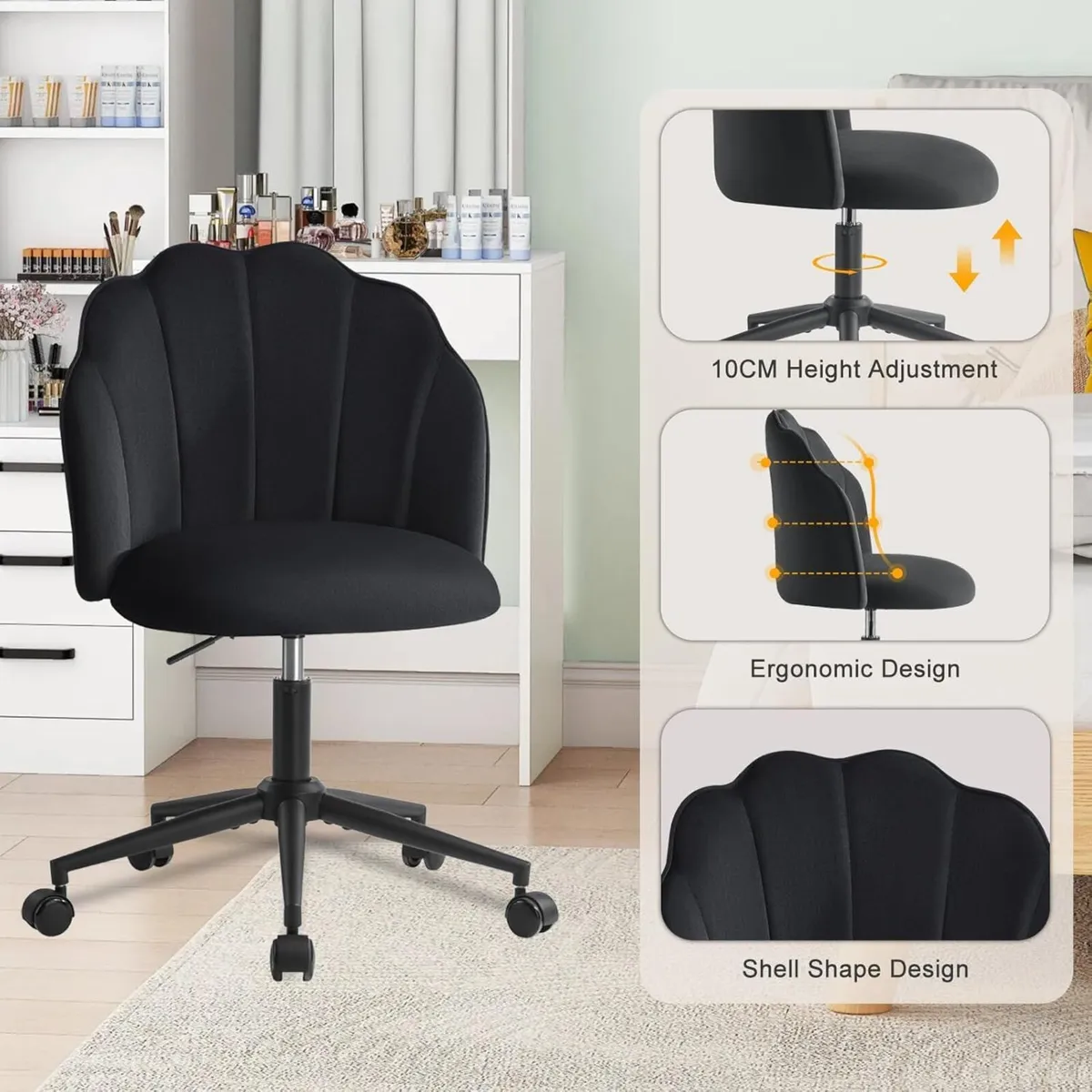 Vanity Chair for Dressing Table with Wheels - Image 3