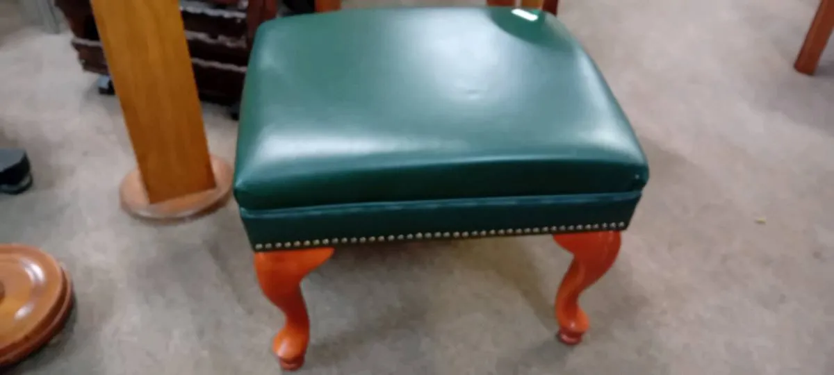 Green Leather Top Footstool