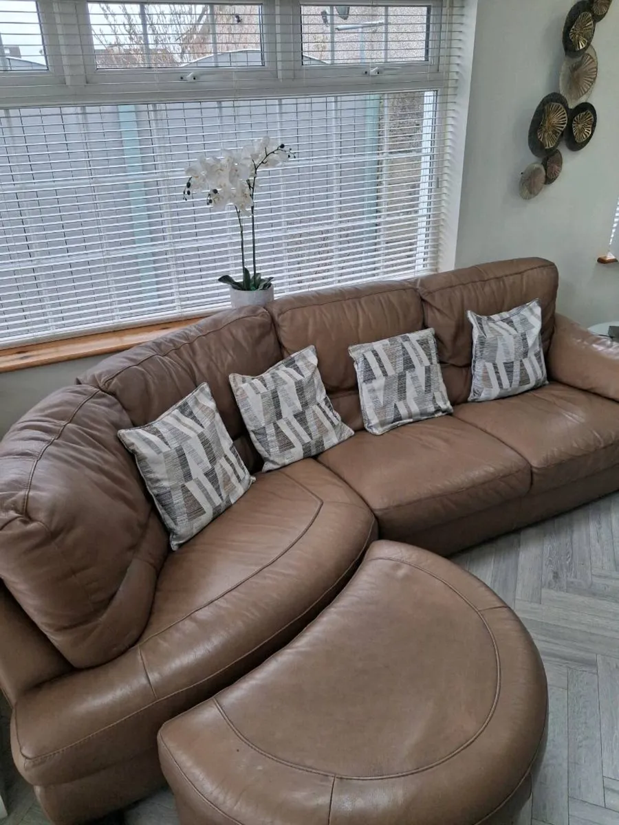 Couch- brown leather- - Image 2