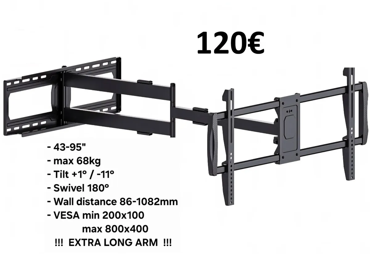 Tv Wall Mount Bracket Tilt Swivel Long Arm 43-95" - Image 1