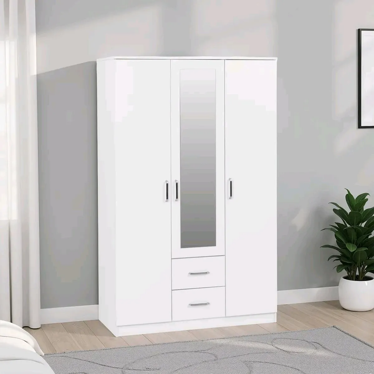3 Door White Wardrobe - Image 1