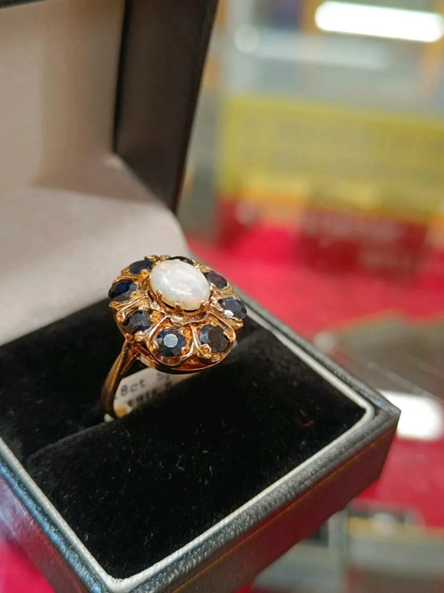 Vintage Opal & Blue Sapphire Ring, 9k Yellow Gold - Image 1