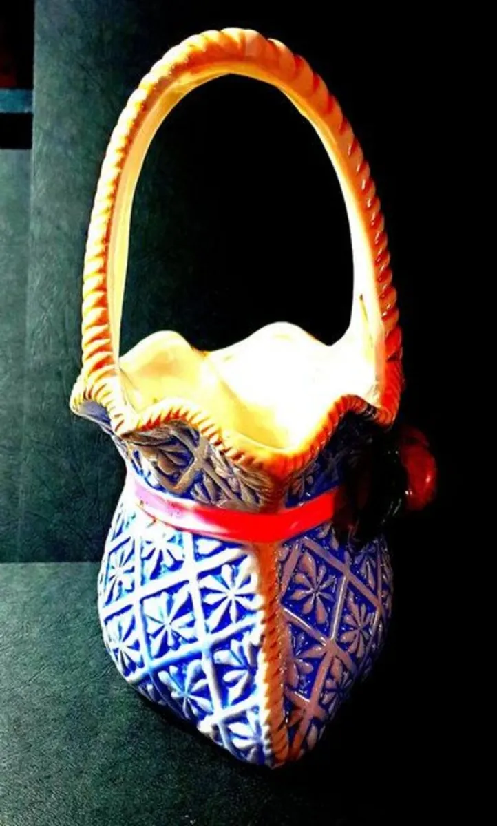 Vintage Signed Majolica Style Posy Basket - Image 4
