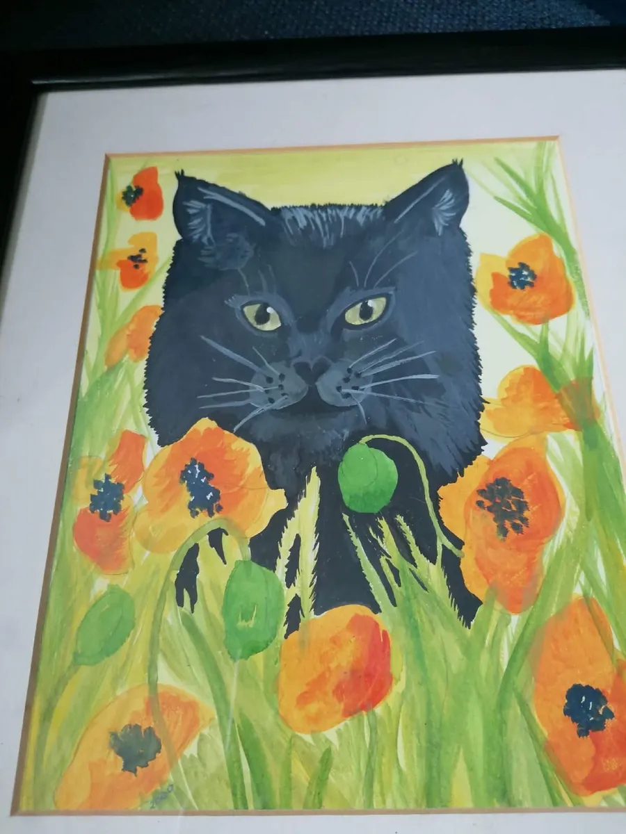Poppy Field Feline - Original Watercolour Painting - Image 2