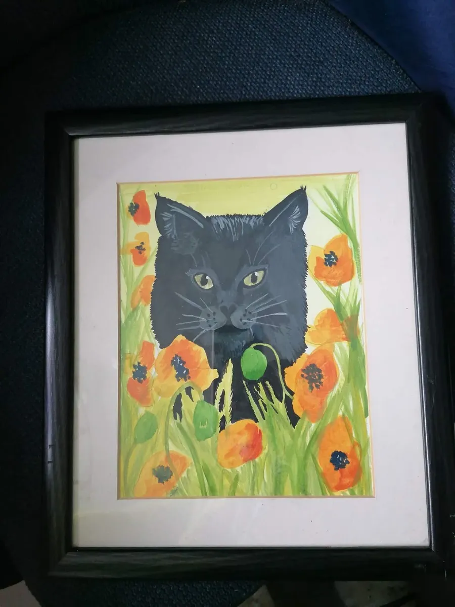 Poppy Field Feline - Original Watercolour Painting - Image 3