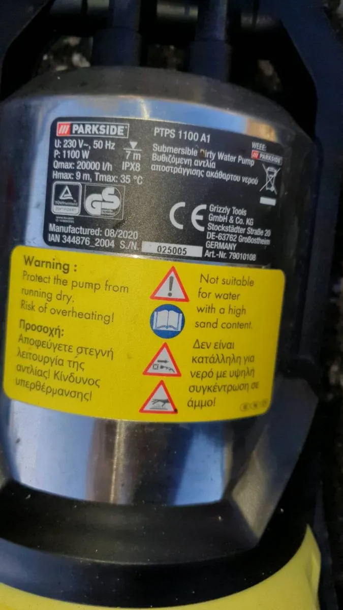 Submersible Dirty Water Pump 1100W – With Hose - Image 2