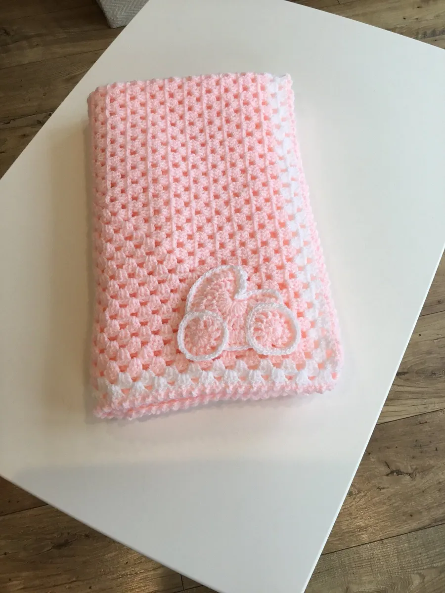 Hand crocheted Baby Blanket with matching pram - Image 3