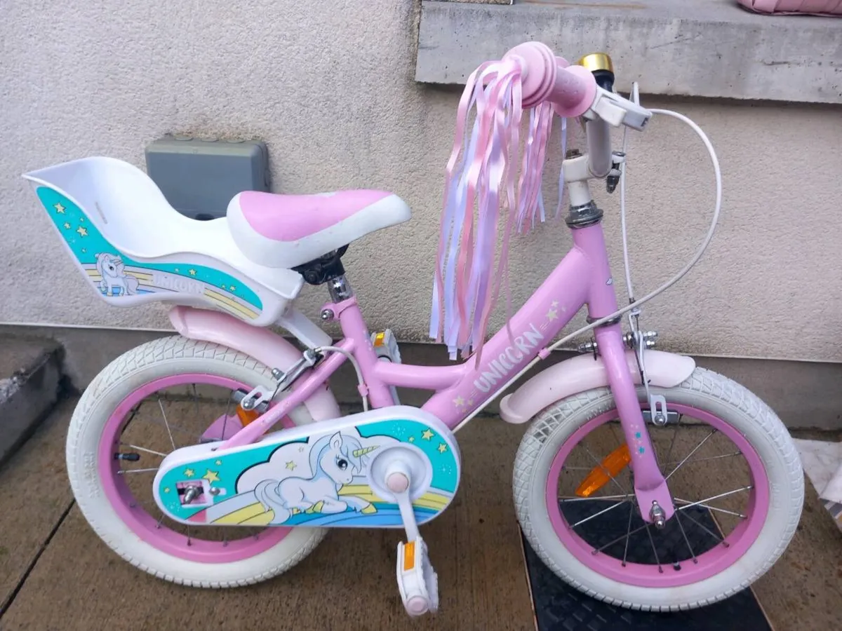 Kids unicorn bike size 14 inch wheels - Image 1