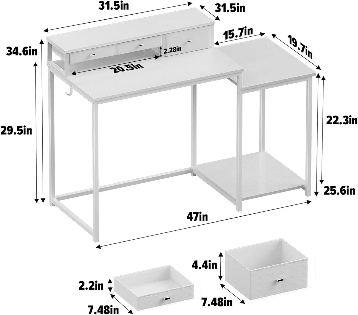 47 inch Computer Desk with 3 Drawers Printer - Image 2