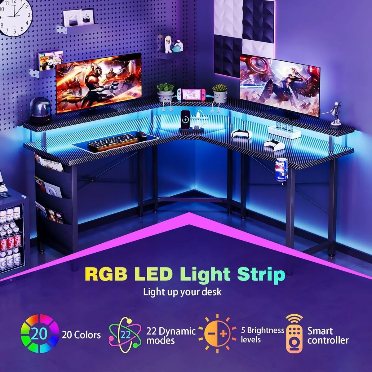 Computer Desk with Power Outlets LED Strip 50.8 - Image 4