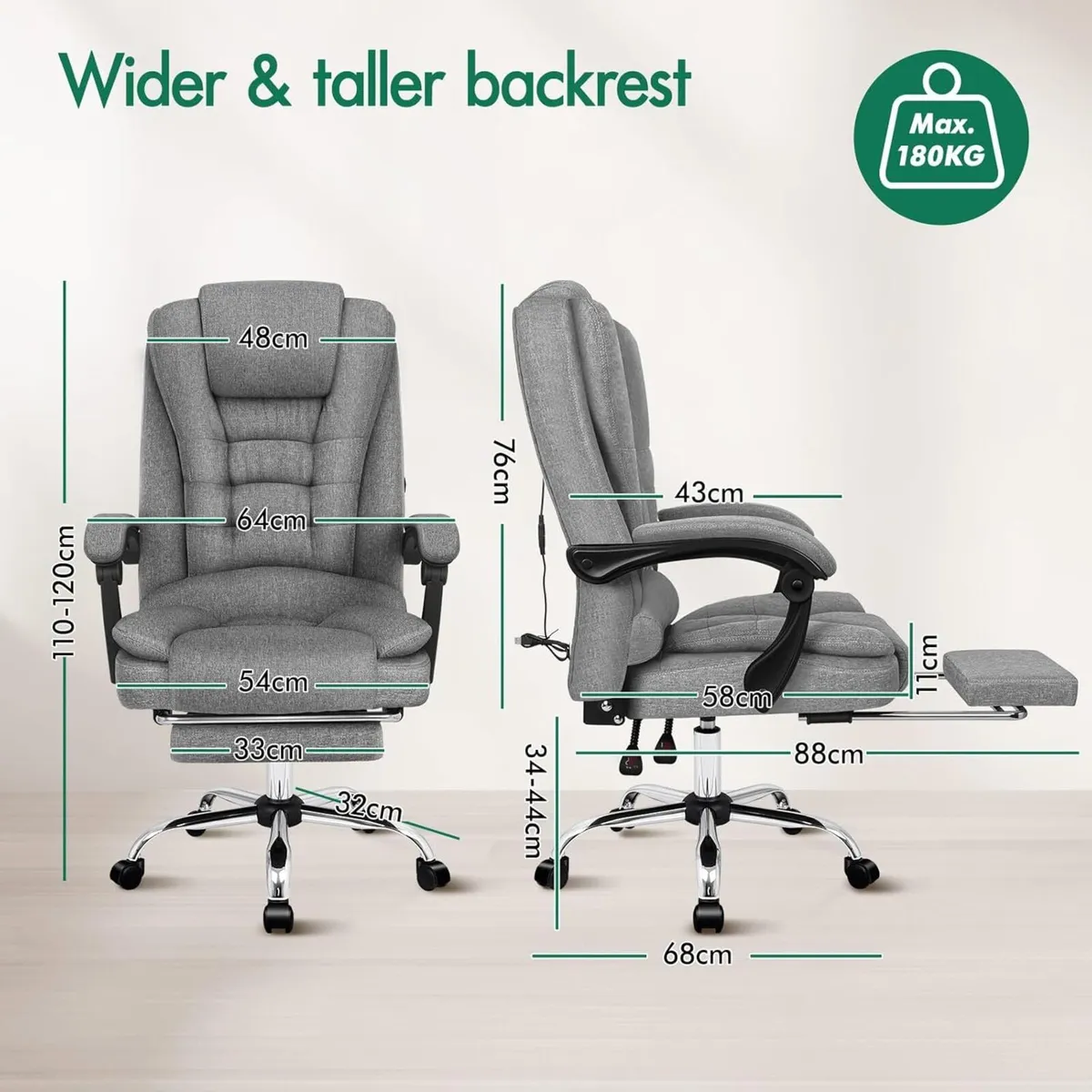 2-Point Massage Office Chair for Home PC Gaming - Image 2