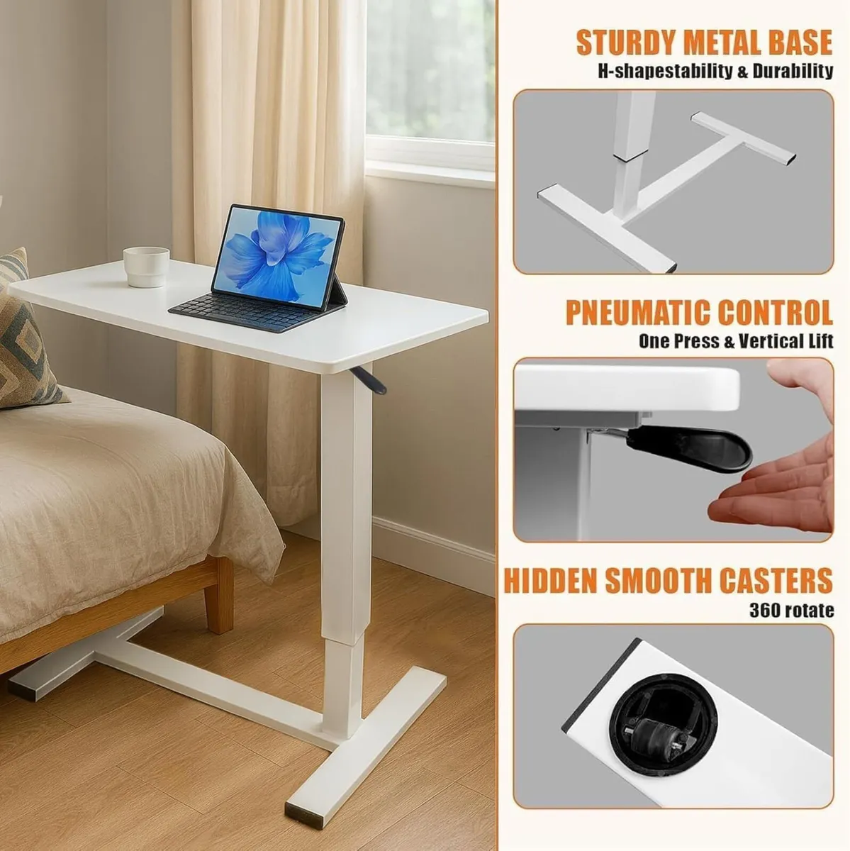 Pneumatic Adjustable Overbed Table with Hidden - Image 3