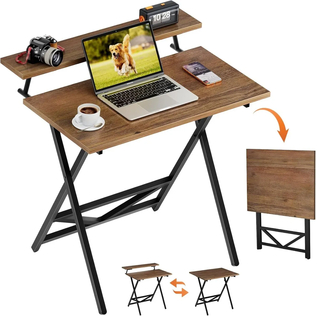 Folding Desk with Monitor Stand Foldable Computer - Image 1