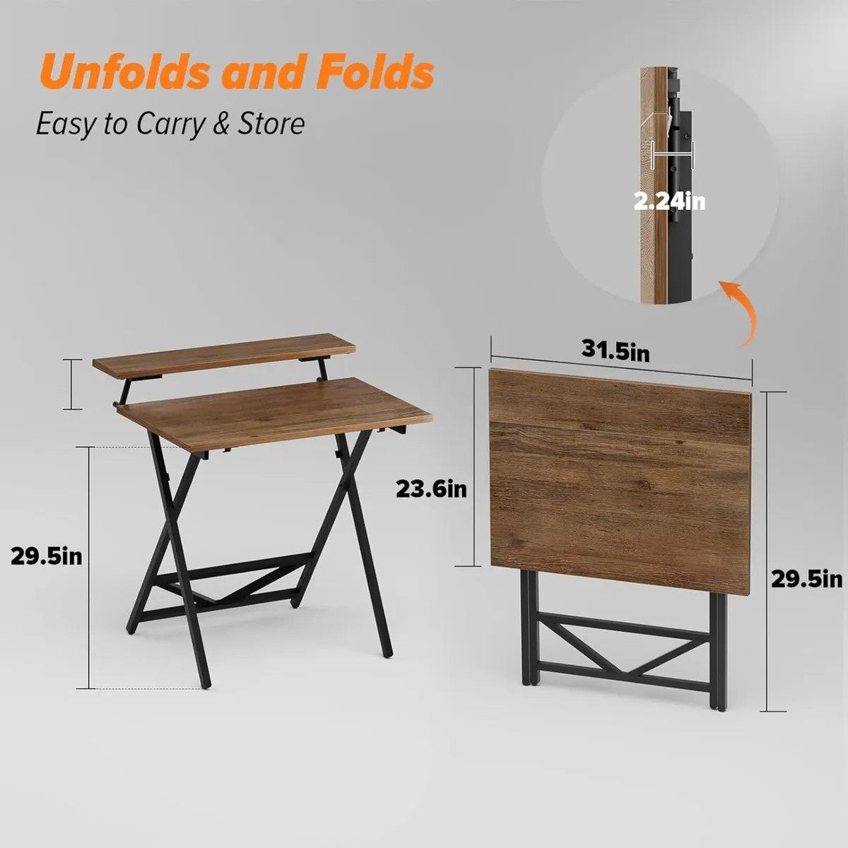 Folding Desk with Monitor Stand Foldable Computer - Image 2
