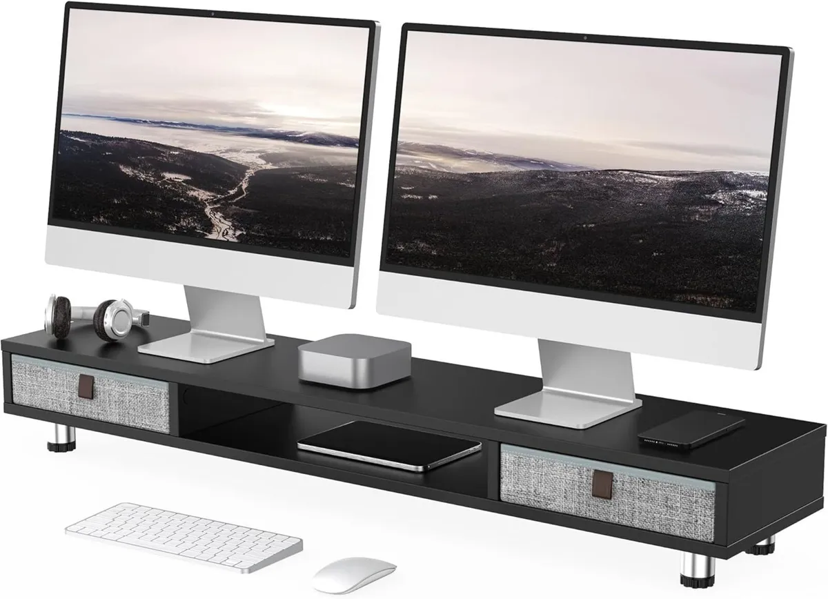 Dual Monitor Stand 108cm Large Riser with 2 - Image 1
