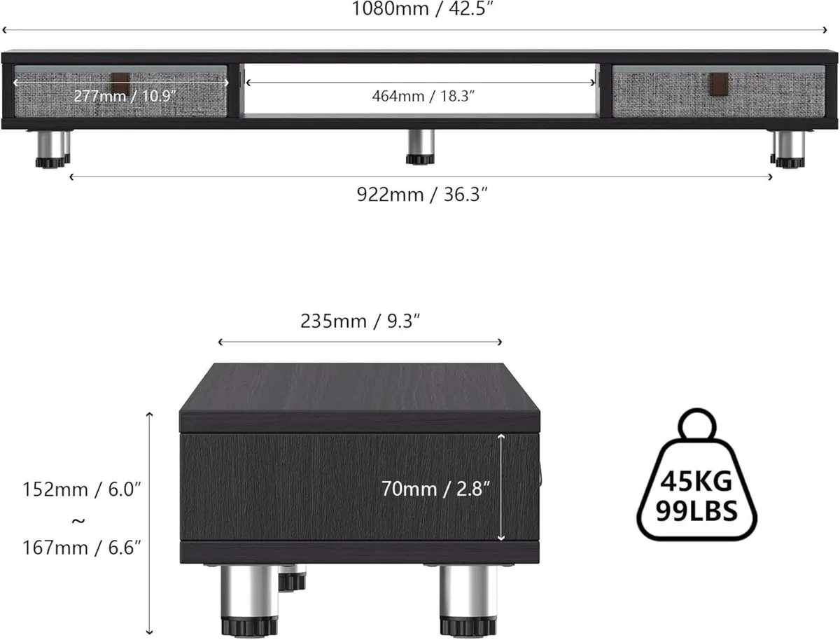 Dual Monitor Stand 108cm Large Riser with 2 - Image 3