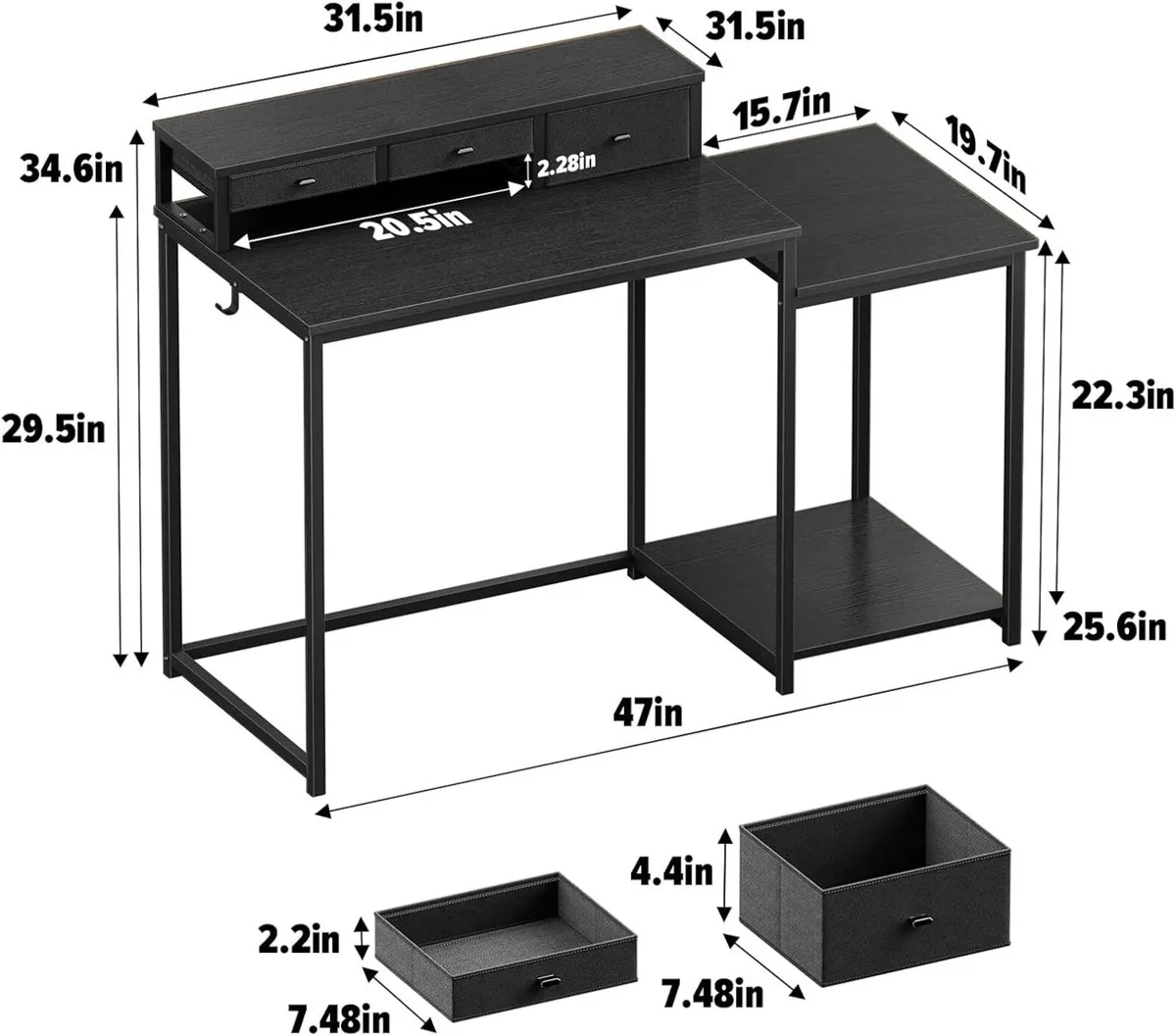 47 inch Computer Desk with 3 Drawers Printer - Image 2