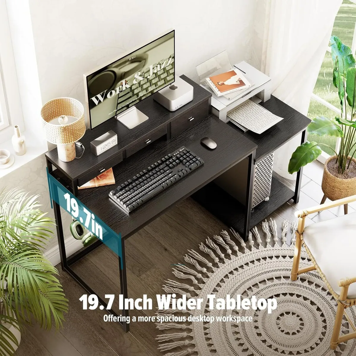 47 inch Computer Desk with 3 Drawers Printer - Image 3