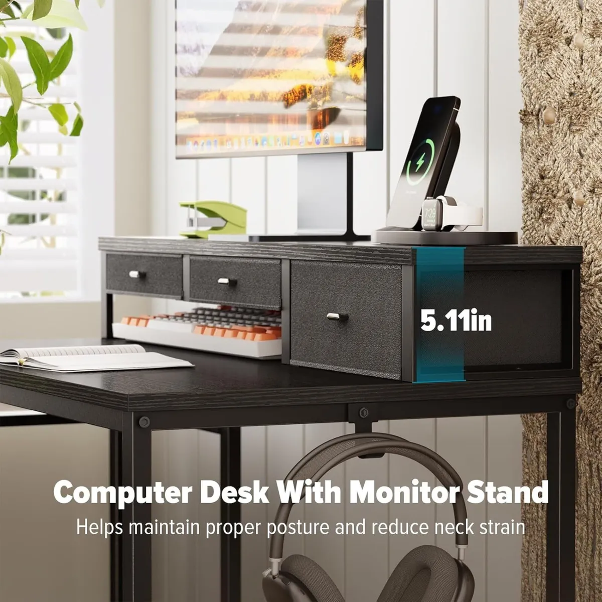 47 inch Computer Desk with 3 Drawers Printer - Image 4