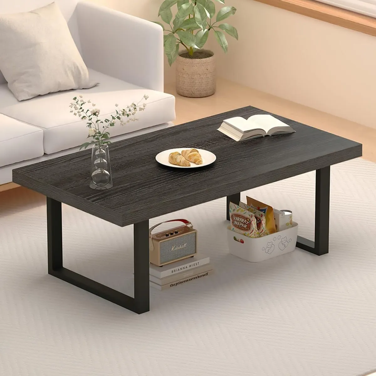 Industrial Grey Coffee Table Modern Simple Wood - Image 3