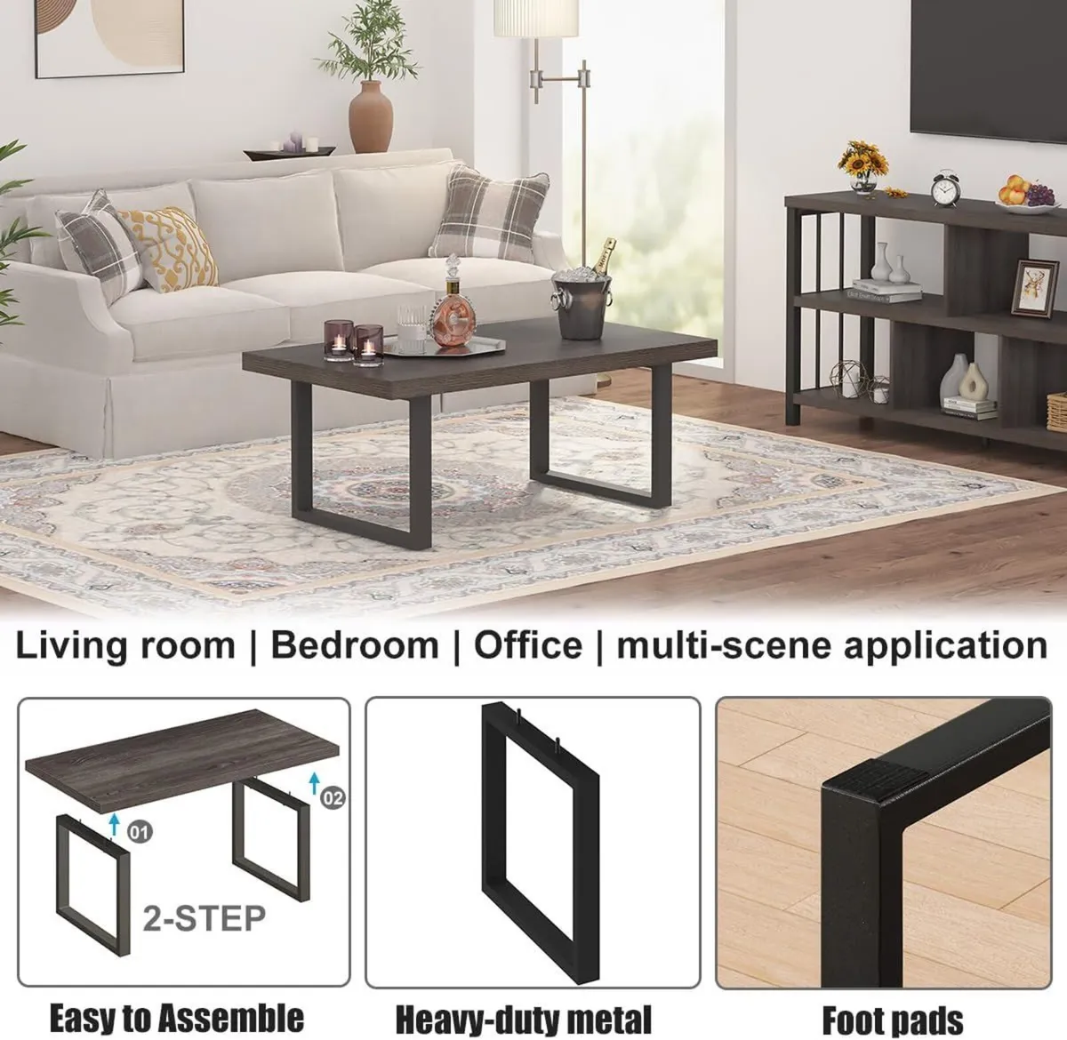 Industrial Grey Coffee Table Modern Simple Wood - Image 4