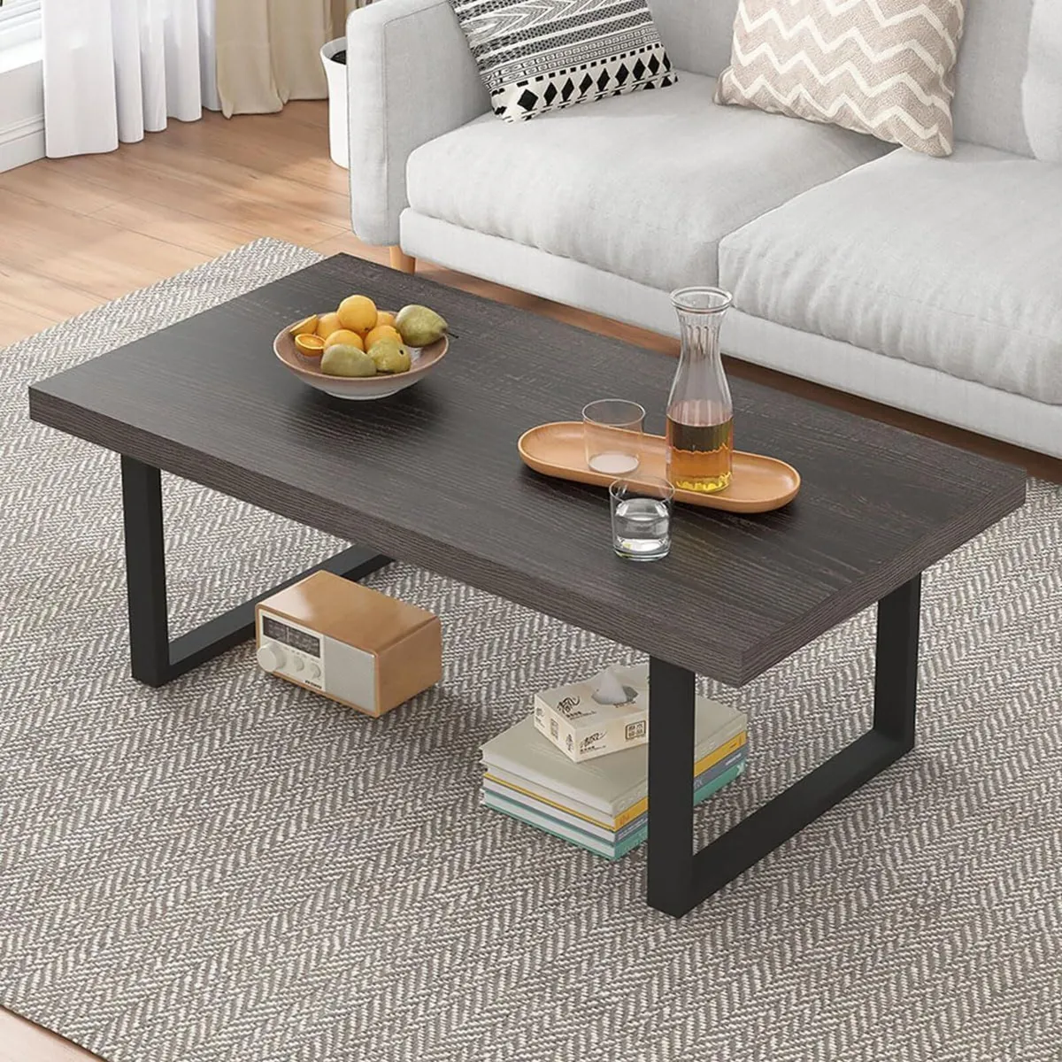 Industrial Grey Coffee Table Modern Simple Wood - Image 1