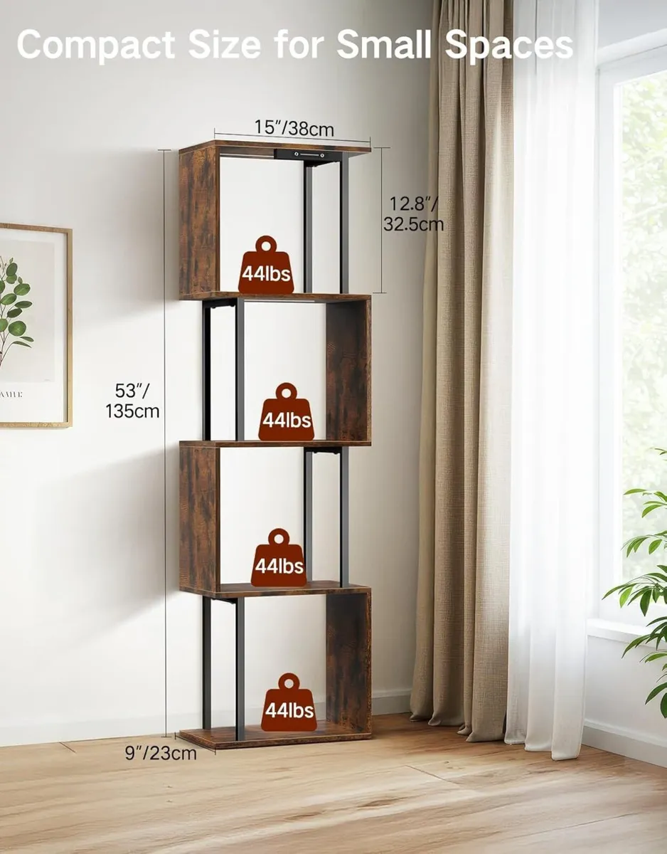 5 Tier S-Shaped Geometric Bookshelf with LED - Image 2